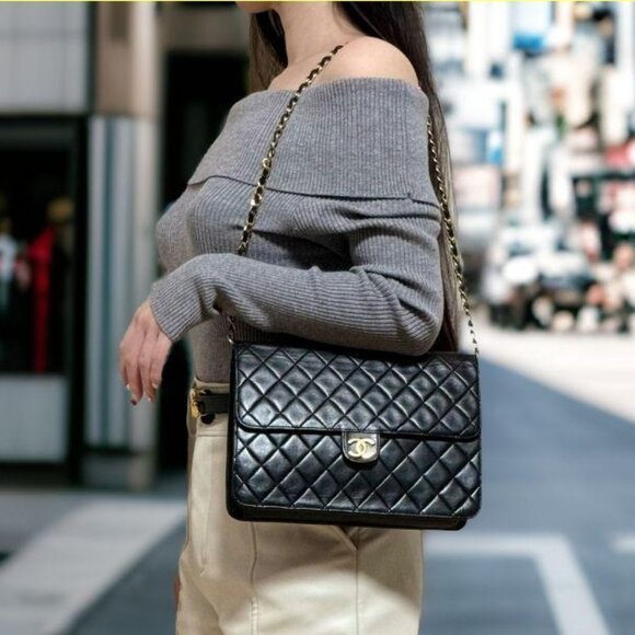 Authentic CHANEL 24K Classic Vintage Single Flap Bag Timeless Chain Purse Black - Picture 2 of 13